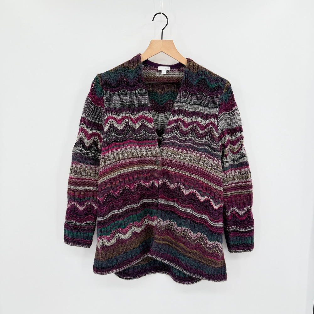 J. Jill Boho Fair Isle Wool Blend Cardigan Sweater Sz M Cottagecore Grannycore